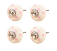 SANCHAKOU Ceramic Door Knob 4Pcs Handmade Retro Round Ceramic Knobs Wardrobe Cabinet Drawer Long Screw Pulls Pink Polka Dot