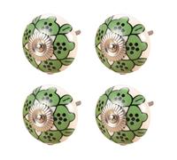 SANCHAKOU Cupboard Handles 4Pcs Handmade Retro Round Ceramic Knobs Wardrobe Cabinet Drawer Long Screw Pulls White Green