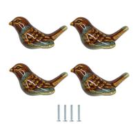 SANCHAKOU Cupboard Knob 4Pcs Retro Bird Ceramic Handle Cabinet Wardrobe Door Drawer Home Use Blue