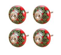 SANCHAKOU Decorative Ceramic Handle 4Pcs Handmade Retro Round Ceramic Knobs Wardrobe Cabinet Drawer Long Screw Pulls Red Green