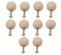 SANCHAKOU Decorative Knobs 10Pcs Solid Wood Ball Wooden Handle Wooden Single Hole Drawer Wooden Beads Chinese Style Furniture Log Cabinet Door Unpainted Handle 45Mm