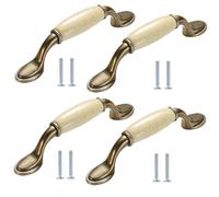 SANCHAKOU Decorative Knobs 4Pcs Beige with Ceramic Drawer Pulls Cabinet Bookcase Wardrobe Door Handles 140 * 38mm