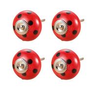 SANCHAKOU Decorative Knobs 4Pcs Handmade Retro Round Ceramic Knobs Wardrobe Cabinet Drawer Long Screw Pulls Red Polka Dot