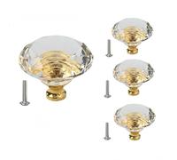 SANCHAKOU Door Knobs for Wardrobes 4 Pcs Single Golden Hole Wardrobe Door Drawer Diamond Crystal Handle 25Mm