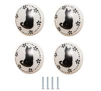 SANCHAKOU Drawer Handles 4Pcs Animal Shape Children's Room Cabinet Knobs Round Ceramic Knobs Cat