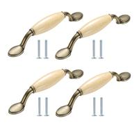 SANCHAKOU Dresser Knobs 4Pcs Beige with Ceramic Drawer Pulls Cabinet Bookcase Wardrobe Door Handles 145 * 32mm