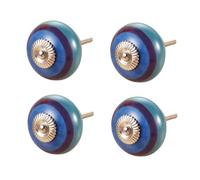 SANCHAKOU Dresser Knobs 4Pcs Handmade Retro Round Ceramic Knobs Wardrobe Cabinet Drawer Long Screw Pulls Blue