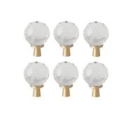 SANCHAKOU Furniture Handles 6 Pcs Golden Brass Base Wardrobe Door Drawer Single Hole Crystal Handle Thousand-Sided Ball Diameter 40Mm