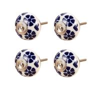 SANCHAKOU Furniture Knobs 4Pcs Handmade Retro Round Ceramic Knobs Wardrobe Cabinet Drawer Long Screw Pulls Blue Flower