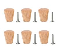 SANCHAKOU Furniture Knobs 6Pcs Solid Wood Single Hole Beech Wood Handle Wardrobe Drawer Door Log Walnut Wood Handle 24Mm*28Mm Oak