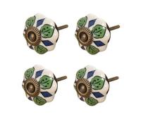 SANCHAKOU Kitchen Ceramic Pull Handle 4Pcs Furniture Handles Drawer Cabinet Bookcase Door Ceramic Round Knobs Green Leaf