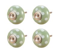 SANCHAKOU Kitchen Door Handles 4Pcs Handmade Retro Round Ceramic Knobs Wardrobe Cabinet Drawer Long Screw Pulls Green Polka Dot