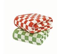 SanCHHNANG Checkered Bath Sheet(2 Pack),Oversized Bath Towel, 27.5x55 Inches, Quick Dry,100% Luxury Cotton, Super Soft & Absorbent (Green-Red Checkered, Large)