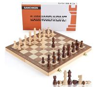 SANCHKEN Magnetic Chess Set Age 6+ 15'' Wooden Chess Board Game Set for Adults and Kids, Foldable Chess Board with Storage Slot - 2 Extra Queen (brown-b)