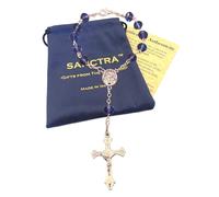 SANCTRA Car Rosary, Handmade and Blessed in the Holy Land, Prayer Beads with Saints Medal and Crucifix, Gift Pouch and Certificate of Authenticity, for Rearview Mirror/Gear Stick/Stalk, 7.68” long