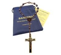 SANCTRA Car Rosary, Handmade and Blessed in the Holy Land, St Benedict, 11 Prayer Beads, Hematite, Catholic Cross (crucifix), One Decade, Gift Pouch & Certificate, for Vehicle Rearview Mirror