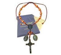 SANCTRA Door Knob Rosary, Handmade and Blessed in the Holy Land, Prayer Beads with Medal and Crucifix, Gift Pouch and Certificate of Authenticity, Cross Door Hanger, 8.3” long, Sustainable Wood