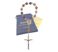 SANCTRA - Door Rosary, Handmade and Blessed in the Holy Land, Prayer Charm with Medal and Crucifix, Gift Bag and Certificate of Authenticity, Cross Door Hanger, 6.9” long, Agate, Agate