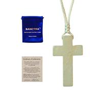 SANCTRA Wooden Cross Necklace for Men and Women, Handmade and Blessed in the Holy Land, Christian Faith Pendant with Gift Pouch and Certificate of Authenticity, ~30”, Wood, No Gemstone