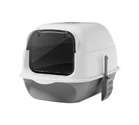 Sanctuary Covered Litter Box with Enclosed Door and Lid for Large Cats, Extra Large Enclosed Cat Litter Box with Hood- Gray