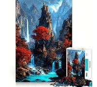 Sanctuary of The Crimson Falls 1000 Teenager Pieces Jigsaw Puzzle Memory Boost Calm Escape Pattern Assembly Warm Surprise (50x75cm)