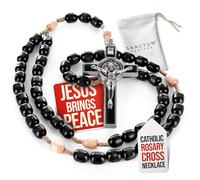 Sanctum Veritas Italian Rosary with Pope Leo XIV Apostolic Blessing - Large Beads Catholic Necklace for Car Mirror, First Communion, Religious Keepsake Gift (Black Color)