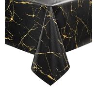 sancua 100% Waterproof Vinyl Tablecloth 54x78 Inch, Rectangle PVC Table Cloth for Picnic, Oil-Resistant Spill-Proof Wipeable Table Cover for Dining, Kitchen, Parties, Indoor and Outdoor, Black Marble