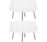 sancua 2 Pack Round Tablecloth 60 Inch White (Fits 20-48 Inch Tables), Stain and Wrinkle Resistant Table Cloth - Washable Polyester Table Cover for Dining Tables, Buffet Parties and Camping