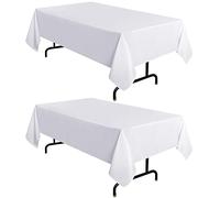sancua 2 Pack White Tablecloth 60 x 102 Inch, Rectangle 6 Feet Table Cloth - Stain and Wrinkle Resistant Washable Polyester Table Cover for Dining Table, Buffet Parties and Camping