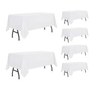 sancua 6 Pack White Tablecloth 60 x 84 Inch, Rectangle Table Cloth for 4ft Table - Stain and Wrinkle Resistant Washable Polyester Table Cover for Dining Wedding Banquet Party Buffet Restaurant
