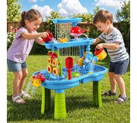 Sand and Water Table, 3-Tier Water Play Table with Stool & Rich Accessories for Toddlers, Kids Summer Beach Sensory Activity Playset, Outdoor Garden Play Water Pool Fun Toys for Boys Girls Ages 3-12
