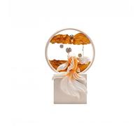 Sand Art Display Fish Motif Tabletop Sculpture With Circular Frame Cascading Sand Bubbles Artistic Ornament Resin Glass Suitable for Decorative, Small, Golden Mountain Backing