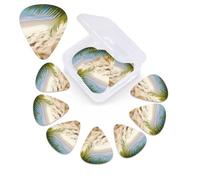 Sand Beach Palm Tree Print Guitar Picks 12 Pack Guitar Plectrums with Storage Box Bass Picks For Acoustic Guitar Bass Electric Ukulele Includes 0.46mm, 0.71mm, 0.96mm