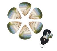 Sand Beach Palm Tree Print Guitar Picks 6 Pack Guitar Plectrums with Pick Holders Bass Picks For Acoustic Guitar Bass Electric Ukulele Includes 0.46mm, 0.71mm, 0.96mm