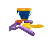 Sand & Beach Toys Set For Kids - Collapsible Bucket And Spade Beach Set Kids - Sand Pit Toys - Folding Bucket & Shovel Kit, Camping, Pool & Outdoor Play - 6 Pieces (Yellow/Blue)