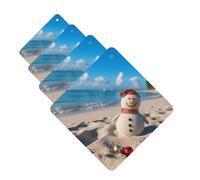 Sand Car Air Fresheners with Snowman on Beach 4 Pack Square Car Hanging Scented Cards with Auto Mirror Pendant Aromatherapy Tablets for