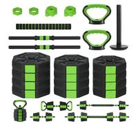 Sand Cement Octagon Adjustable Dumbbell Kettlebell Barbell 3-In-1 Set 44Lb Black And Green