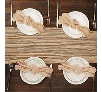 Sand Cheesecloth Table Runner and Napkins Set, Boho Gauze Cheese Cloth 13 Ft Table Runner with 12 Napkins, Rustic Wrinkled Table Runner and Napkins for Wedding Birthday Party Dinner Table Decor