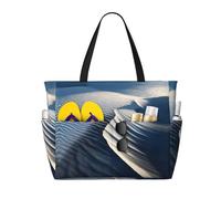 Sand Dune Ripples Print Large Capacity Beach Travel Bag, Waterproof Beach Tote Bag with Zip and Pocket, Tote Bags for Traveling, Shopping, Pool