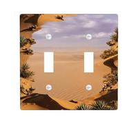 Sand Dunes Double Light Switch Cover Plate, Nature Realistic Cacti Desert Landscape Summer Beige Plastic Standard Size Decorative Wall Plates for Home Living Room Bedroom Bathroom Decor