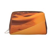 Sand Dunes in The Sahara Desert Makeup Bag for Women Cosmetic Bags Leather Travel Makeup Case Organizer Waterproof Make up Pouch Open Flat Toiletry Bag Portable Storage Pouch for Travelling, Gold, One
