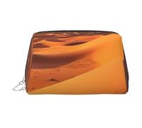 Sand Dunes in The Sahara Desert Makeup Bag for Women Cosmetic Bags Leather Travel Makeup Case Organizer Waterproof Make up Pouch Open Flat Toiletry Bag Portable Storage Pouch for Travelling, Silver