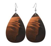Sand Dunes Printed Water Drop Earrings, Lightweight Leather Teardrop Dangle for Date and Party