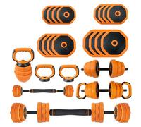 Sand-Filled Orange Octagonal Multi-Purpose Dumbbell Set, 4-in-1 Adjustable Convertible Barbell & Kettlebell, Space-Saving Home Gym Weights, PVC-Coated Plates, Ergonomic Non-Slip Grip