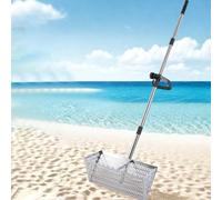 Sand Flea Rake, Stainless Steel Shark Tooth, Beach Sand Sifter with Detachable Long Handle, Wide Detachable Long Handle Rake for Beach, Sifter Comes with Wide Mesh Screen (Silver)
