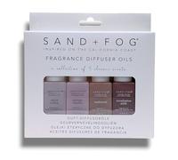 Sand+Fōg | Essential Oil Fragrance Diffuser Set - Collection of 4 Classic Scents - White Cotton, Tahitian Vanilla, Teakwood, Eucalyptus Mint | California Coast Inspired | 10mL Each