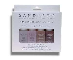 Sand+Fōg | Essential Oil Fragrance Diffuser Set - Collection of 4 Classic Scents - White Cotton, Tahitian Vanilla, Teakwood, Eucalyptus Mint | California Coast Inspired | 10mL Each