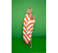 Sand Free Jumbo Beach Towels Lightweight 100x200cm for Adults | Microfiber Summer Beach Towels, Compact, Absorbent, Quick Dry for Camping, Travel, Yoga, Sports (Cabana Stripe - Orange)