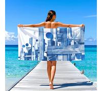 Sand-Free Microfibre Modern Holiday Towel Towels Abstract Lines Geometry,Camping For The Beach Shower Towel 200x100(79×39in),Blue White
