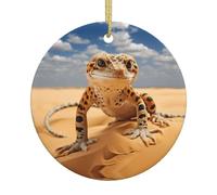 Sand Leopard Gecko Print Xmas Ceramic Ornaments Christmas Tree Round Shaped Hanging for Home Office Decor
